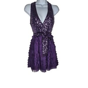 badgley mischka purple sequin dress Badgley Mischka Women's Sequin Fringe Gown in Plum Size 2